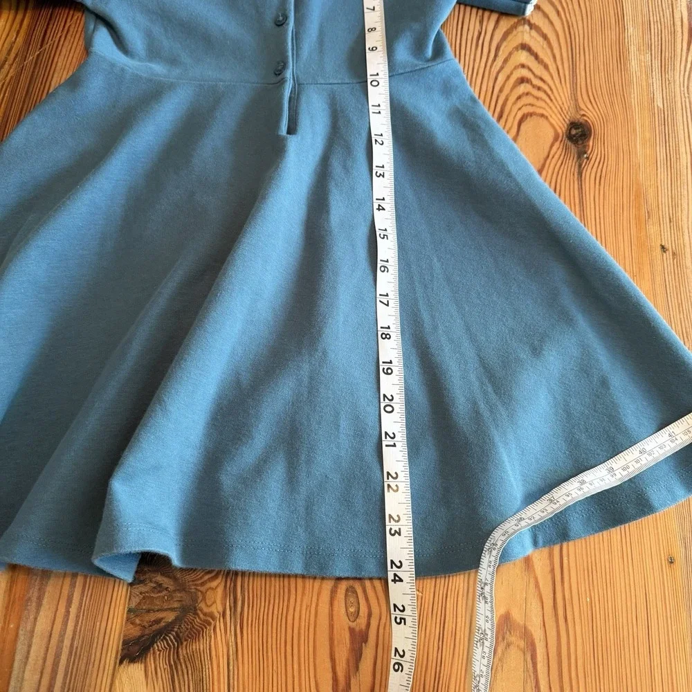 Janie and Jack Button Ruffle Collar‎ Ponte Dress 6 Teal Dressy Stretch Party
